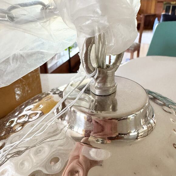 Hammered Metal Silver Tone Pendant Light Chain Link Rustic Industrial Kitchen - Picture 3 of 5